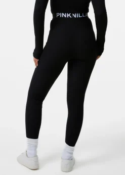 Pink Vanilla Black Ribbed Leggings With Logo Band