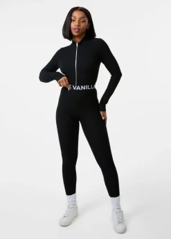 Pink Vanilla Black Ribbed Leggings With Logo Band