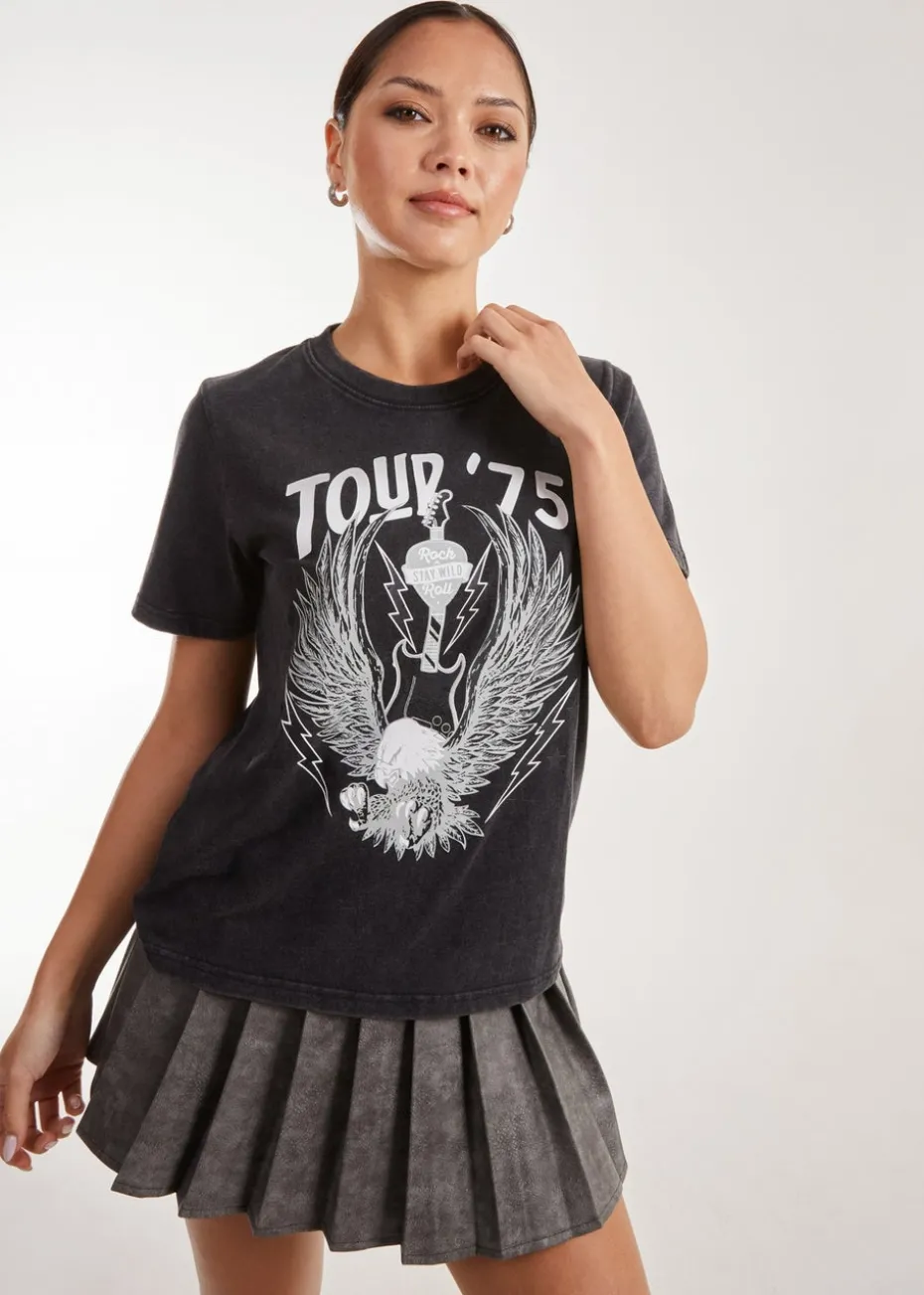 Pink Vanilla Black Rock Band Acid Wash Tee