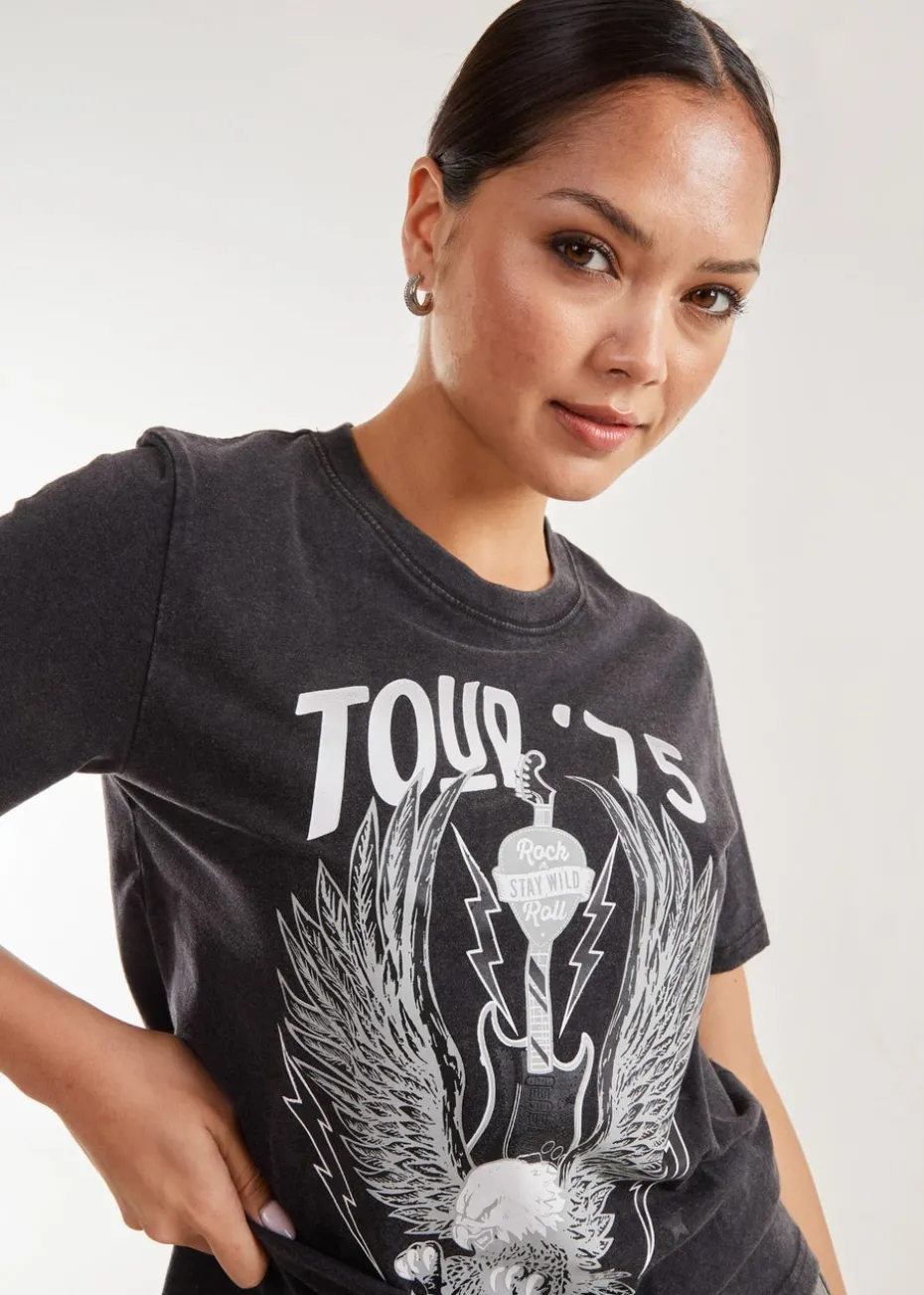 Pink Vanilla Black Rock Band Acid Wash Tee