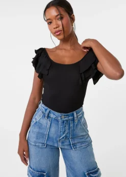 Pink Vanilla Black Ruffle Sleeve Bodysuit