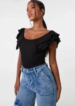 Pink Vanilla Black Ruffle Sleeve Bodysuit