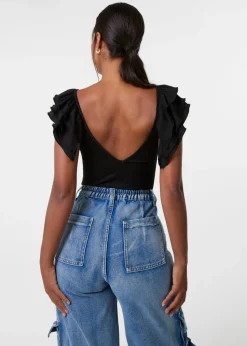 Pink Vanilla Black Ruffle Sleeve Bodysuit