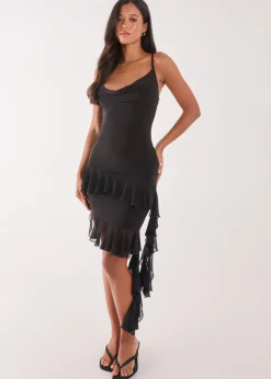 Pink Vanilla Black Ruffle Slinky Mini Dress