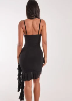 Pink Vanilla Black Ruffle Slinky Mini Dress