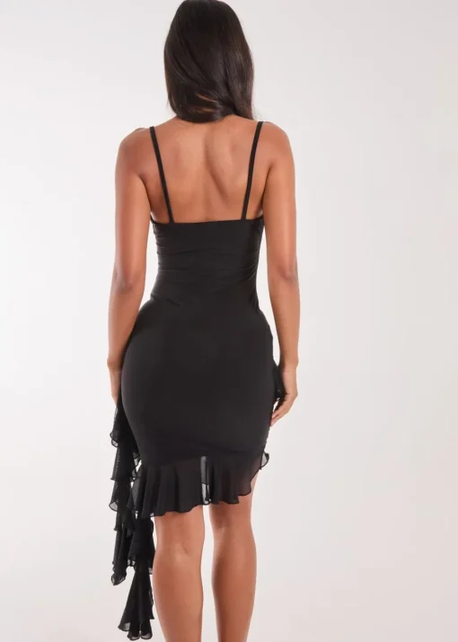 Pink Vanilla Black Ruffle Slinky Mini Dress