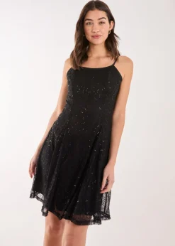 Pink Vanilla Black Sequin Lace Mini Dress