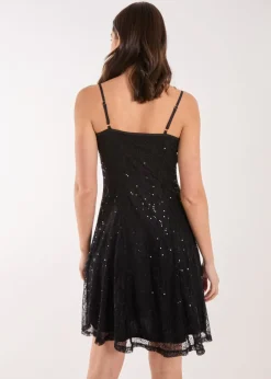 Pink Vanilla Black Sequin Lace Mini Dress