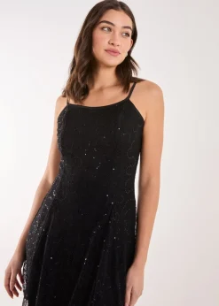 Pink Vanilla Black Sequin Lace Mini Dress