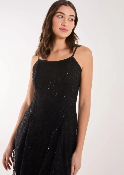 Pink Vanilla Black Sequin Lace Mini Dress