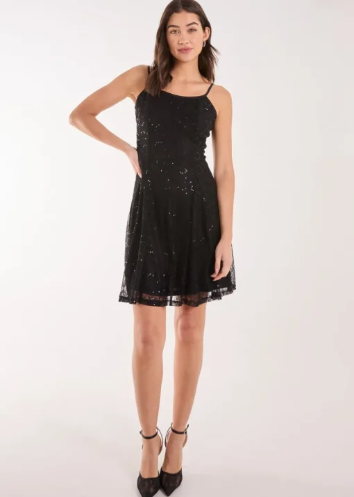 Pink Vanilla Black Sequin Lace Mini Dress