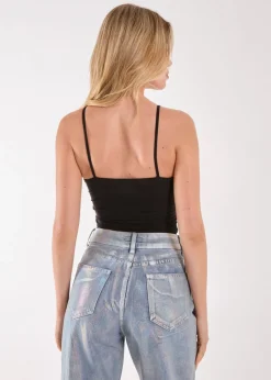 Pink Vanilla Black Slinky Twist Front Bodysuit