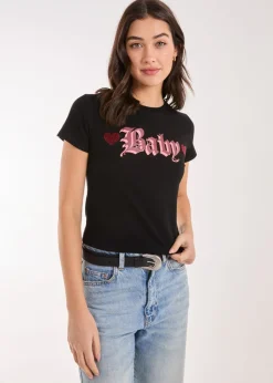 Pink Vanilla Black Slogan Heart Diamante Baby Tee
