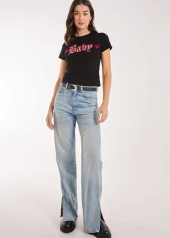 Pink Vanilla Black Slogan Heart Diamante Baby Tee