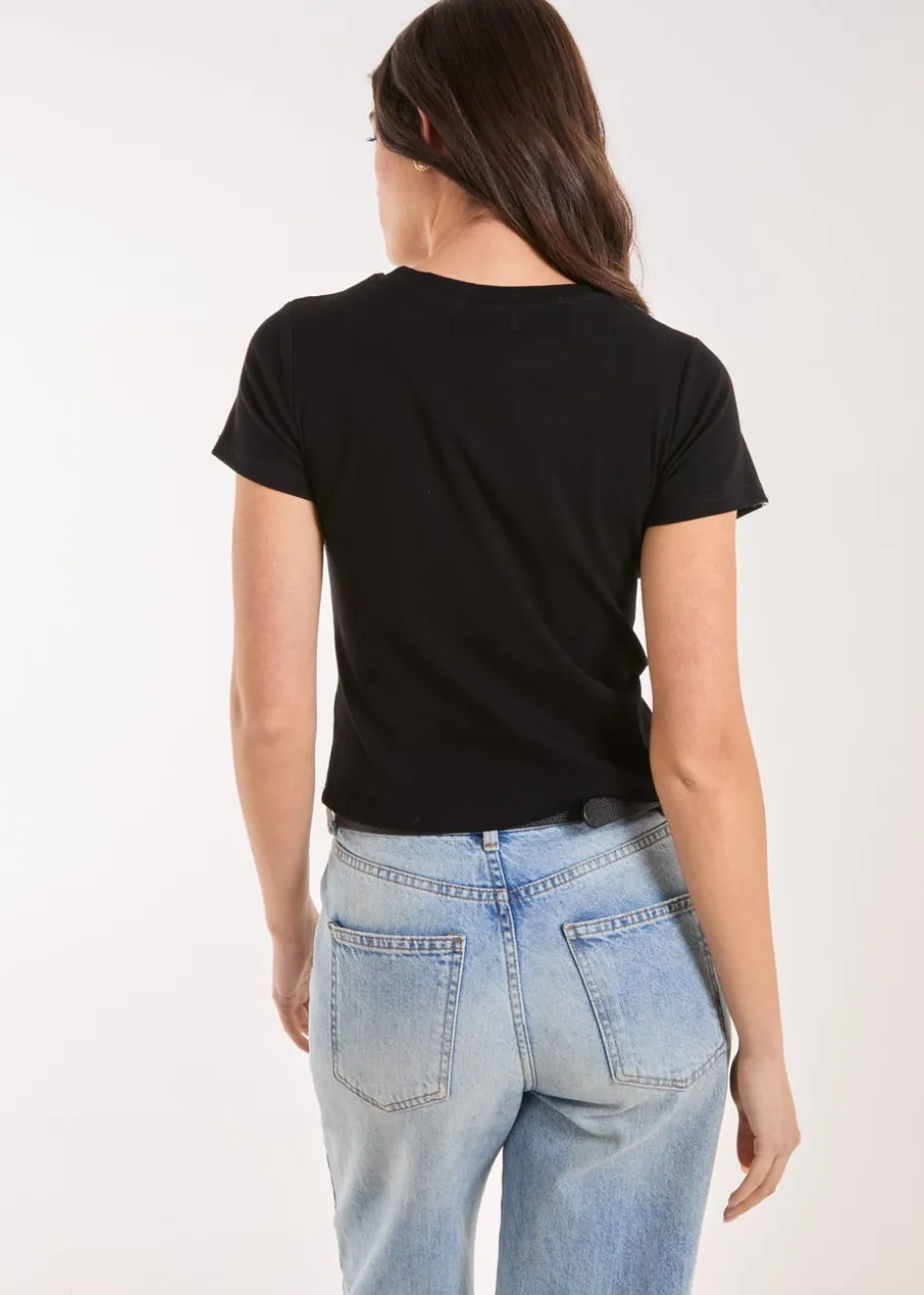 Pink Vanilla Black Slogan Heart Diamante Baby Tee