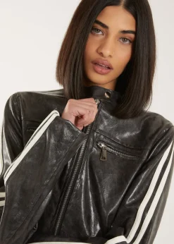 Pink Vanilla Black Stone Wash Motor Jacket