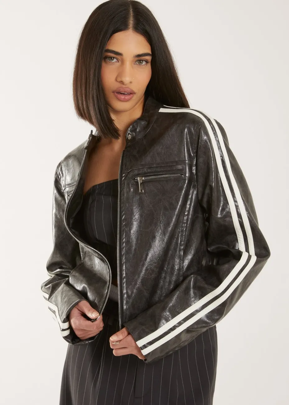 Pink Vanilla Black Stone Wash Motor Jacket