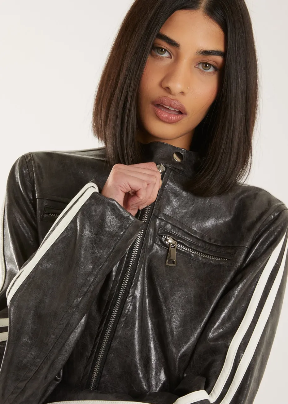 Pink Vanilla Black Stone Wash Motor Jacket