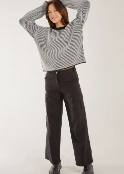 Pink Vanilla Black Striped Ribbed Long Sleeve Jumper