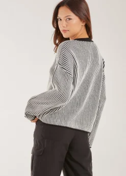 Pink Vanilla Black Striped Ribbed Long Sleeve Jumper