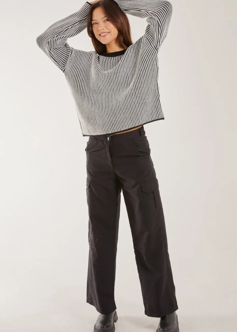 Pink Vanilla Black Striped Ribbed Long Sleeve Jumper