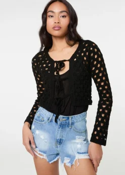 Pink Vanilla Black Tie Front Cardigan