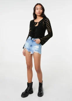 Pink Vanilla Black Tie Front Cardigan