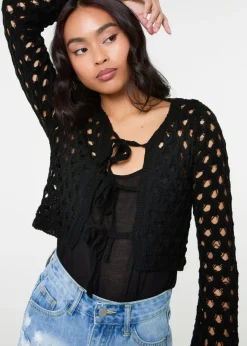 Pink Vanilla Black Tie Front Cardigan