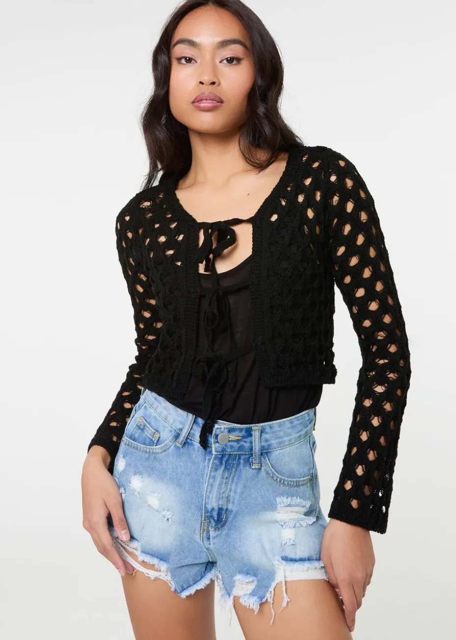 Pink Vanilla Black Tie Front Cardigan