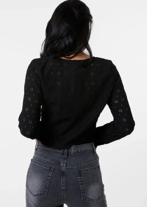 Pink Vanilla Black Tie Front Cutwork Cardigan