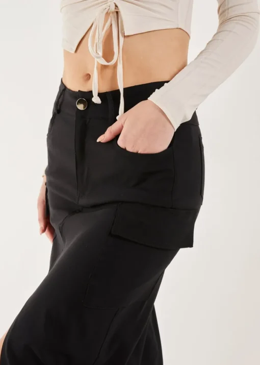 Pink Vanilla Black Utility Cargo Midi Slit Skirt