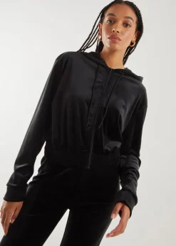 Pink Vanilla Black Velour Zip Hoodie