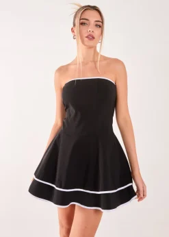 Pink Vanilla Black/White Bandeau Contrast Binding Mini Dress
