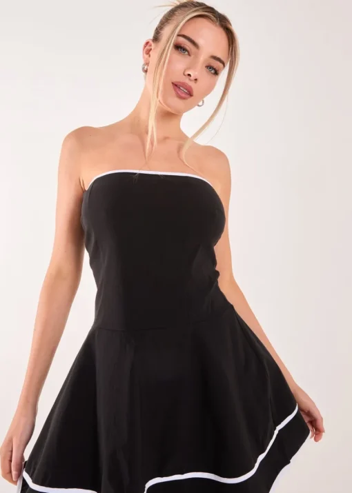 Pink Vanilla Black/White Bandeau Contrast Binding Mini Dress