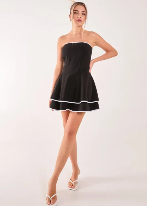 Pink Vanilla Black/White Bandeau Contrast Binding Mini Dress