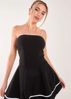 Pink Vanilla Black/White Bandeau Contrast Binding Mini Dress