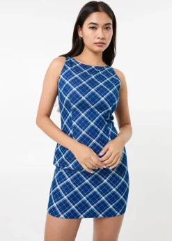 Pink Vanilla Blue Denim Check Print Mini Dress