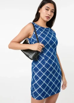 Pink Vanilla Blue Denim Check Print Mini Dress