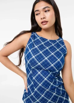 Pink Vanilla Blue Denim Check Print Mini Dress