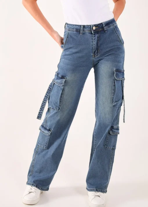 Pink Vanilla Blue Denim Cargo Jeans