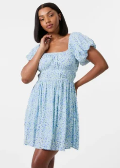 Pink Vanilla Blue Ditsy Puff Sleeve Mini Dress With Shorts