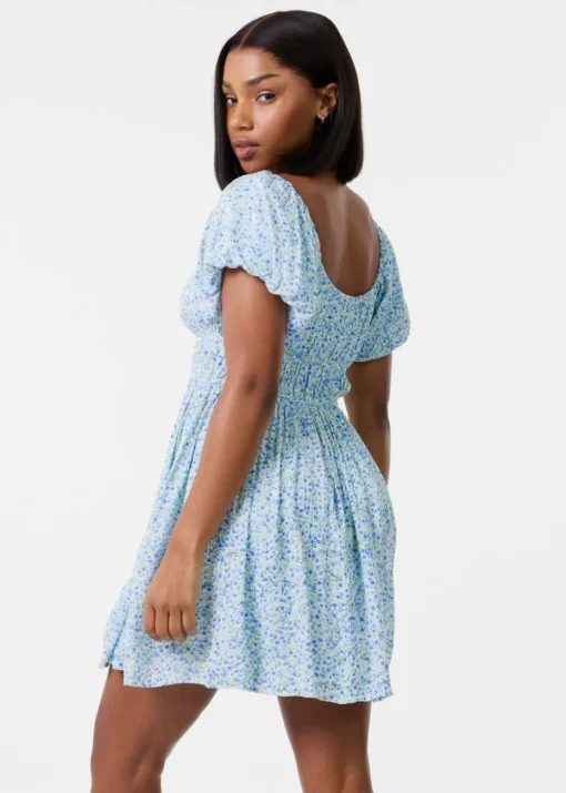 Pink Vanilla Blue Ditsy Puff Sleeve Mini Dress With Shorts