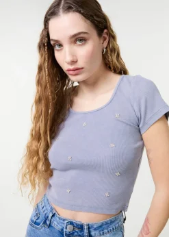 Pink Vanilla Blue Embellished Wash Rib Top