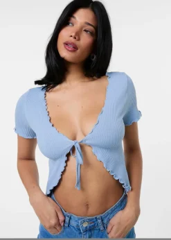 Pink Vanilla Blue Lettuce Hem Tie Front Top