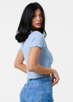 Pink Vanilla Blue Lettuce Hem Tie Front Top