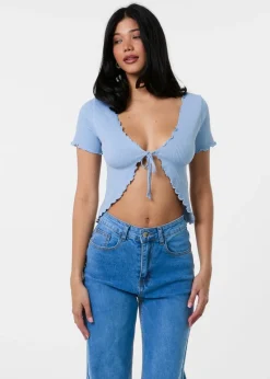 Pink Vanilla Blue Lettuce Hem Tie Front Top