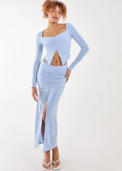 Pink Vanilla Blue Slinky Ruched Butterfly Top