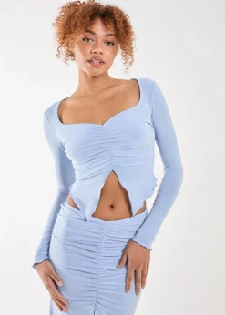 Pink Vanilla Blue Slinky Ruched Butterfly Top