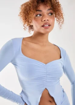 Pink Vanilla Blue Slinky Ruched Butterfly Top