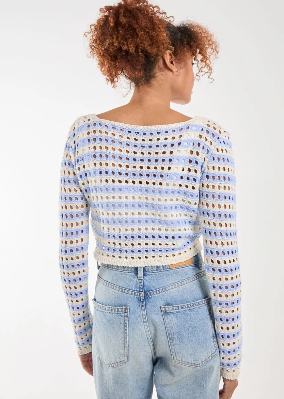 Pink Vanilla Blue Striped Crochet Jumper